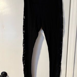 Vocal Black Leggings with Lace Detail